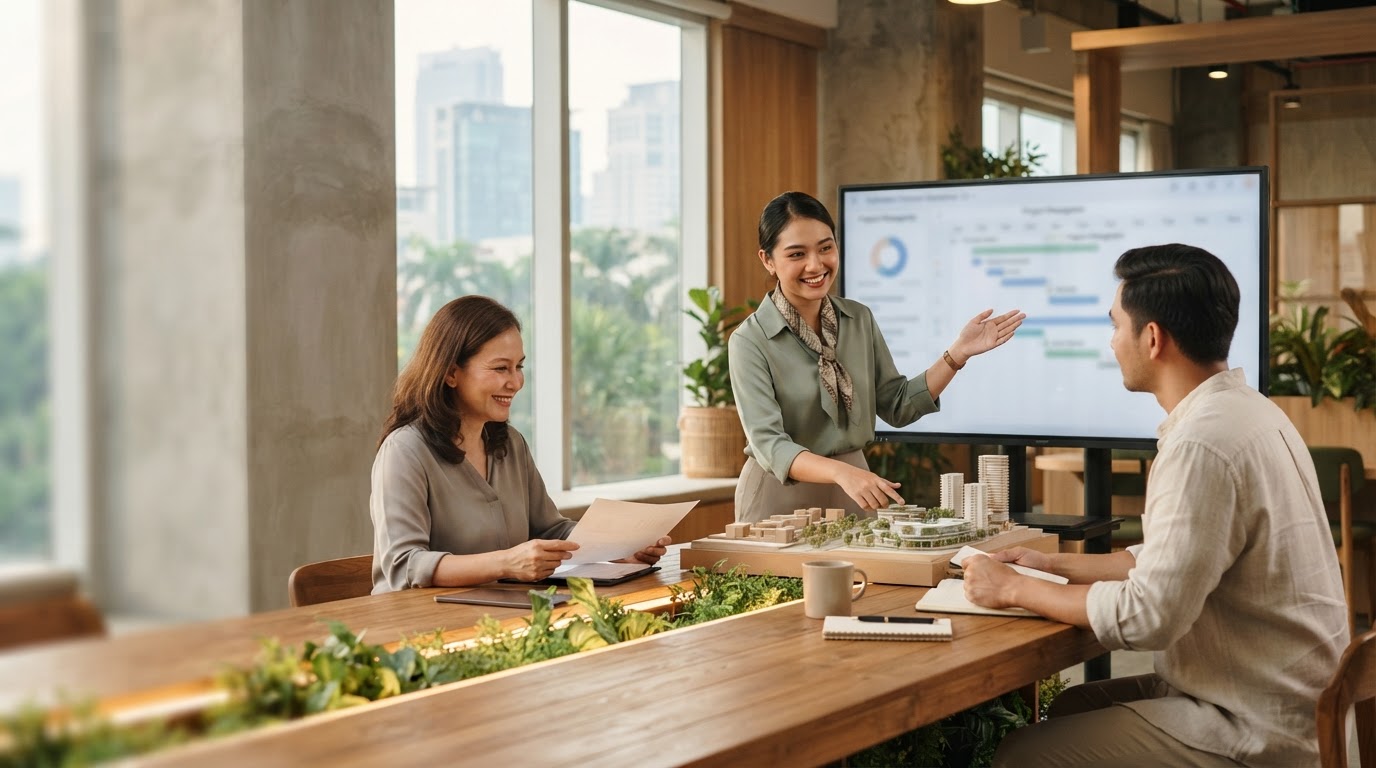 Jaminsari — dashboard analisis pertumbuhan investasi ditampilkan di tablet dalam ruang kerja rumah yang hangat